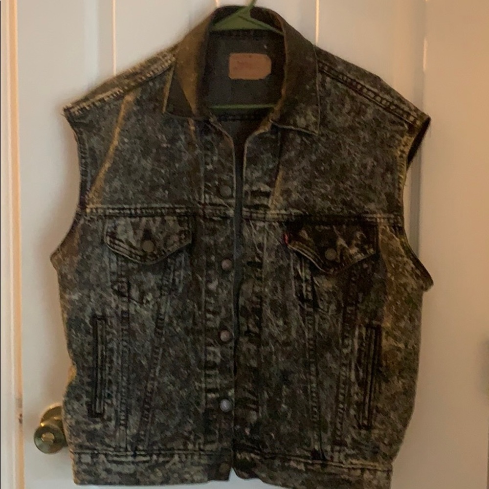 Black Acid-Wash Denim Levis Vest sz L